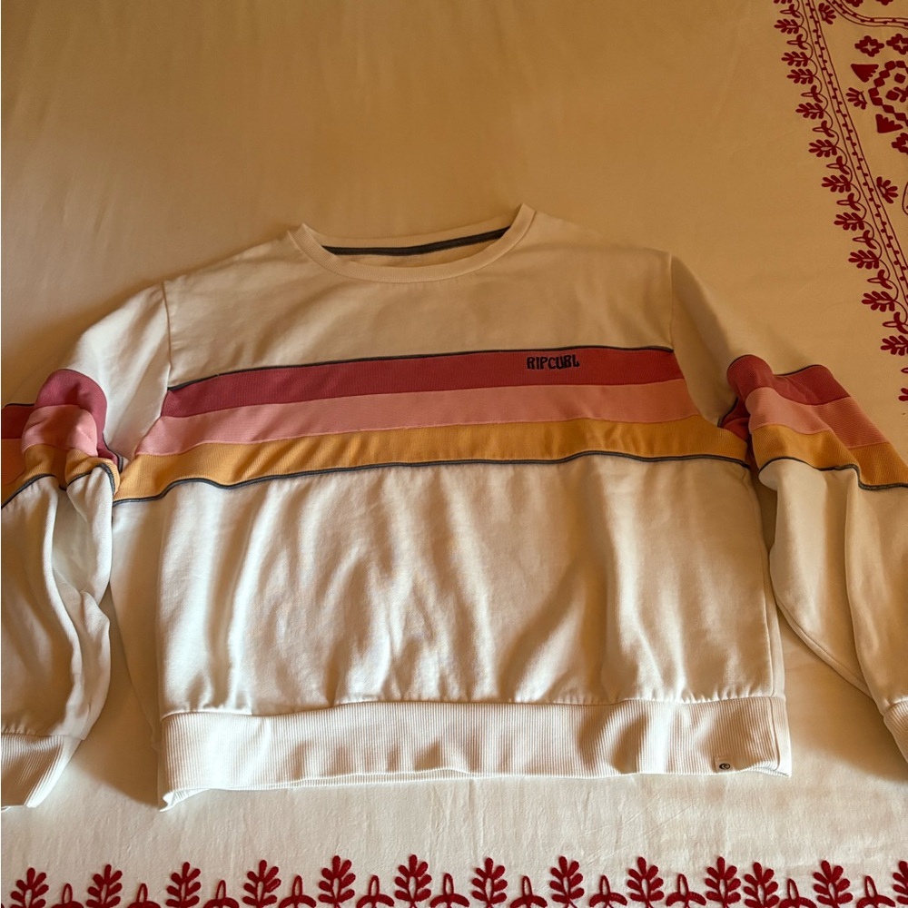 Rip Curl Women's Cream Sweatshirt with Pink and Orange Stripes